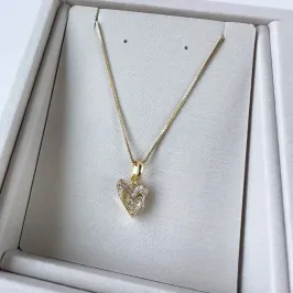 Gargantilha coração duplo cristal