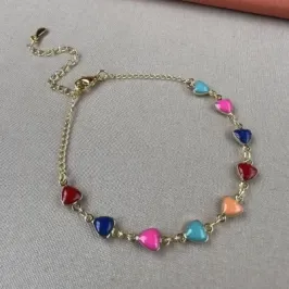 Pulseira corações color resina 