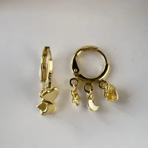 Brinco estrela lua coração