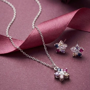 Conjunto flor color Prata 925