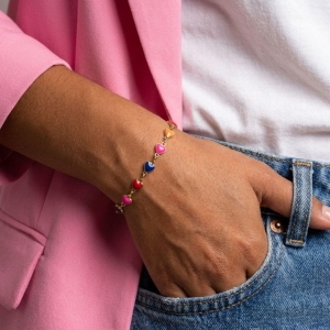 Pulseira Corações Resina Coloridos