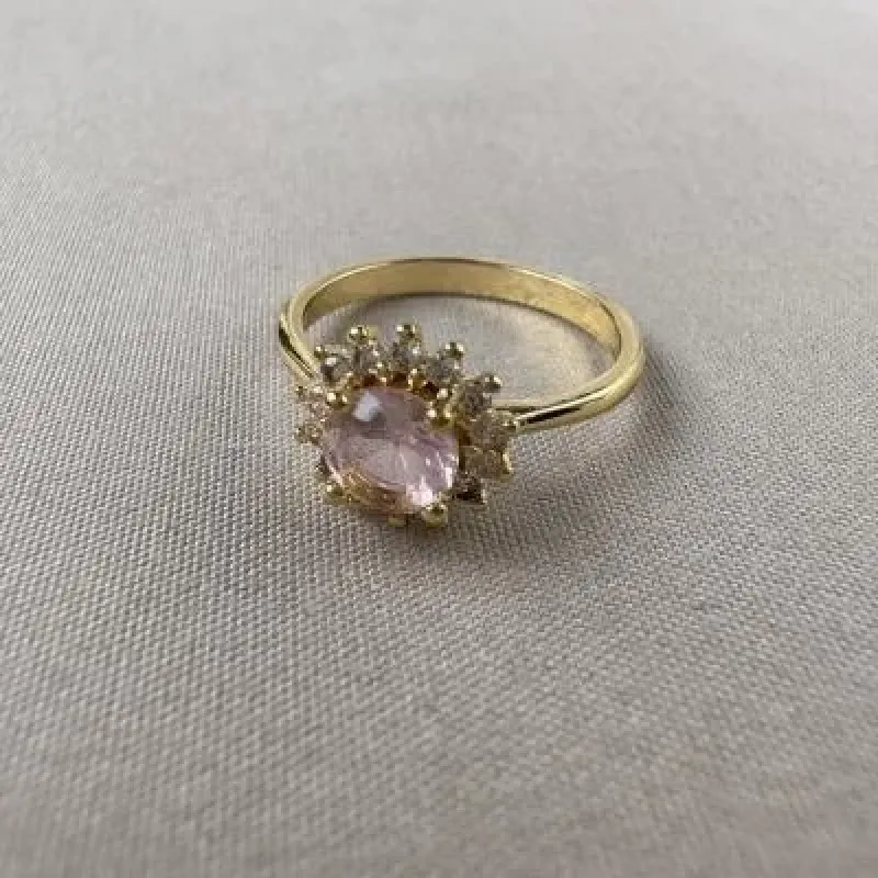 Anel flor zircônia rosa bebê 
