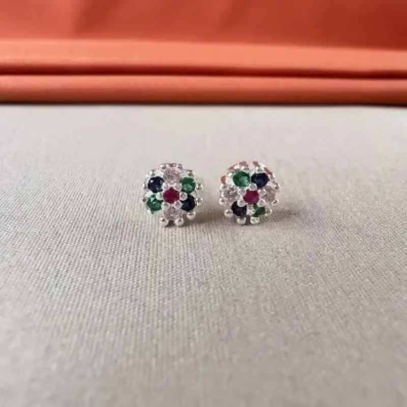Brinco flor color Prata 925