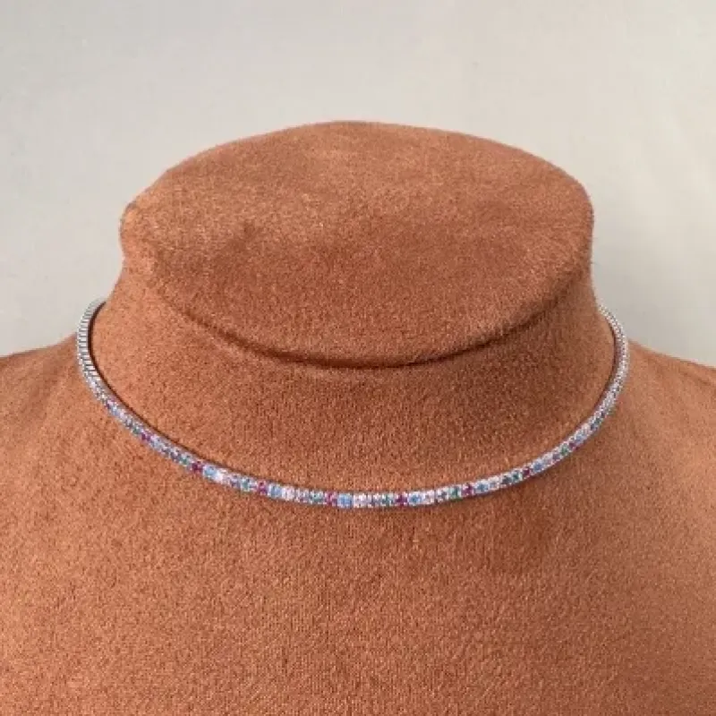 Choker riviera color Prata 925