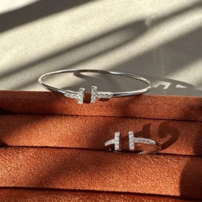 Conjunto bracelete e anel inspiração Tiffany Co Prata 925
