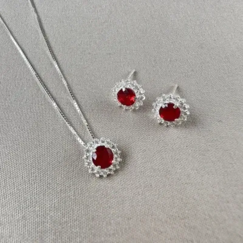 Conjunto rubi Prata 925 