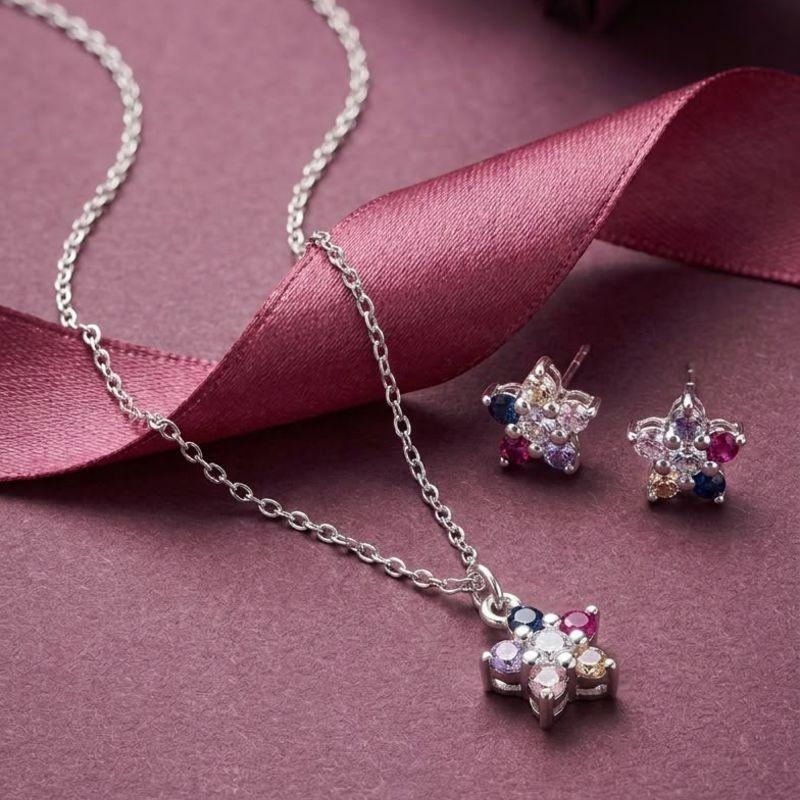 Conjunto flor color Prata 925