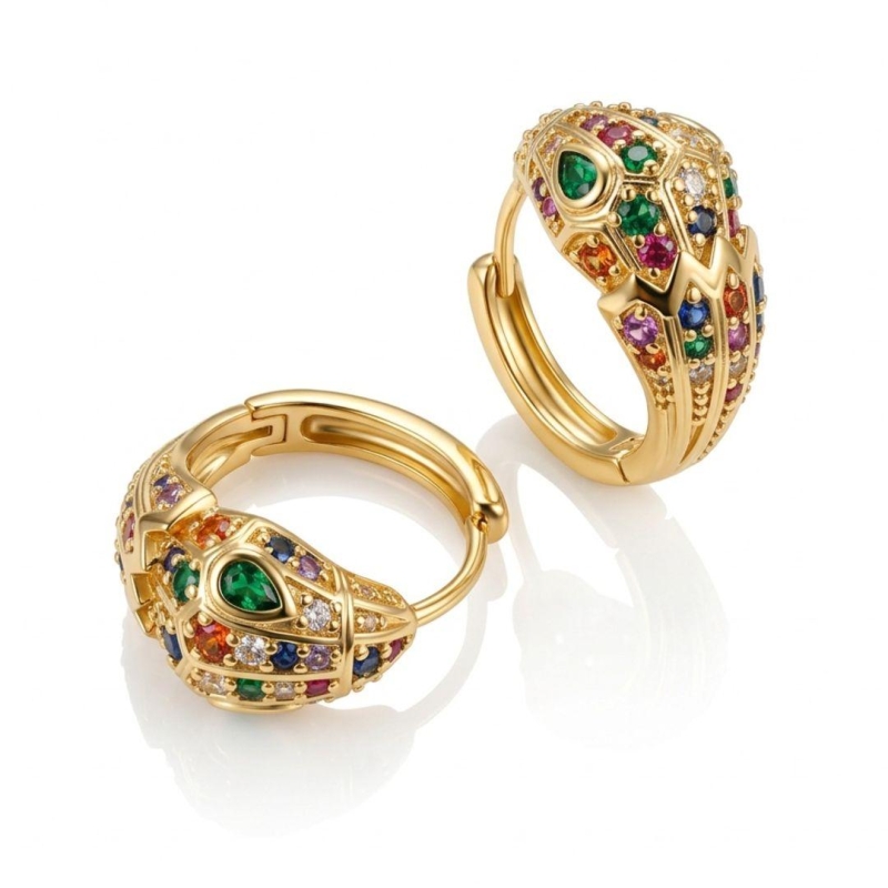Brinco Argola Click Serpente Colorida Inspiração Bvlgari