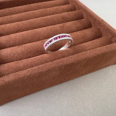Anel baguete pink Prata 925 
