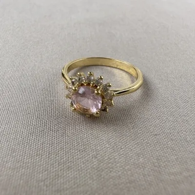 Anel flor zircônia rosa bebê 