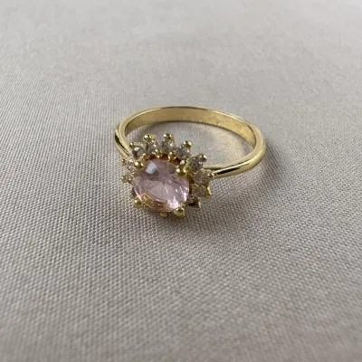 Anel flor zircônia rosa bebê 