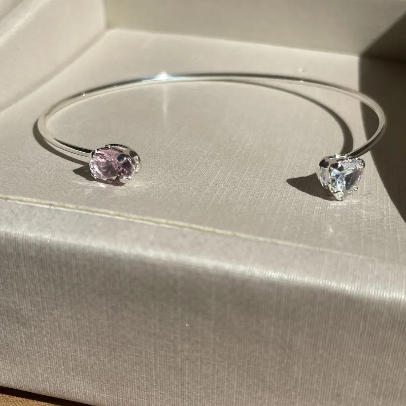 Bracelete zircônia rosa com coração cristal