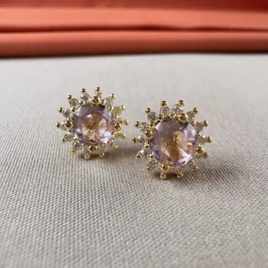 Brinco flor rosa bebe 