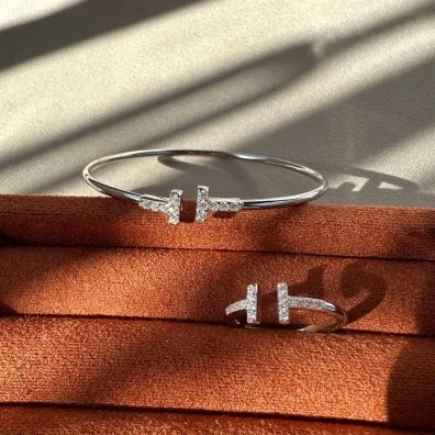 Conjunto bracelete e anel inspiração Tiffany Co Prata 925