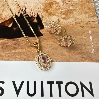 Conjunto Zircônia rosa 