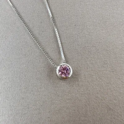 Gargantilha ponto de luz rosa Prata 925