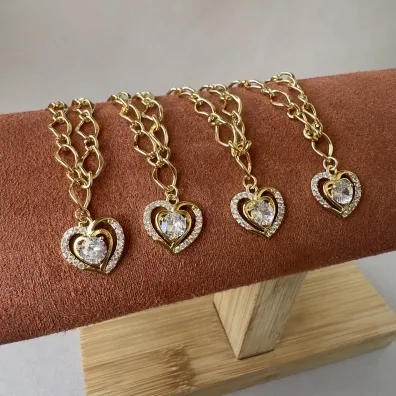 Pulseira coração cristal