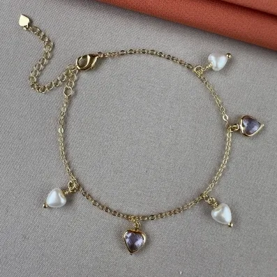 Pulseira corações com perola 
