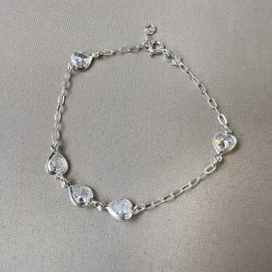 Pulseira corações cristal Prata 925 