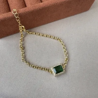 Pulseira esmeralda com zircônia 