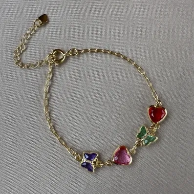 Pulseira infantil borboletas e corações 