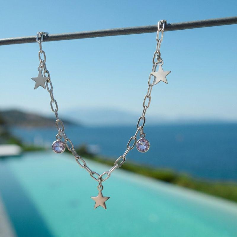 Choker Estrelas com Pontos de Luz Lilás